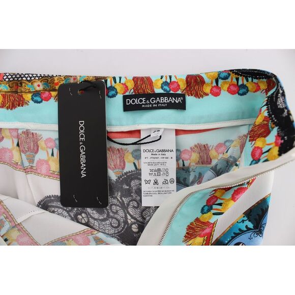 Dolce & Gabbana Dolce Gabbana Fan Print Silk Culottes Women Multicolor Jeans & - Picture 5 of 6